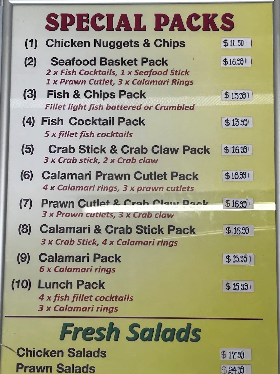 Menu, Glenfield Chinese & Fish & Chip shop