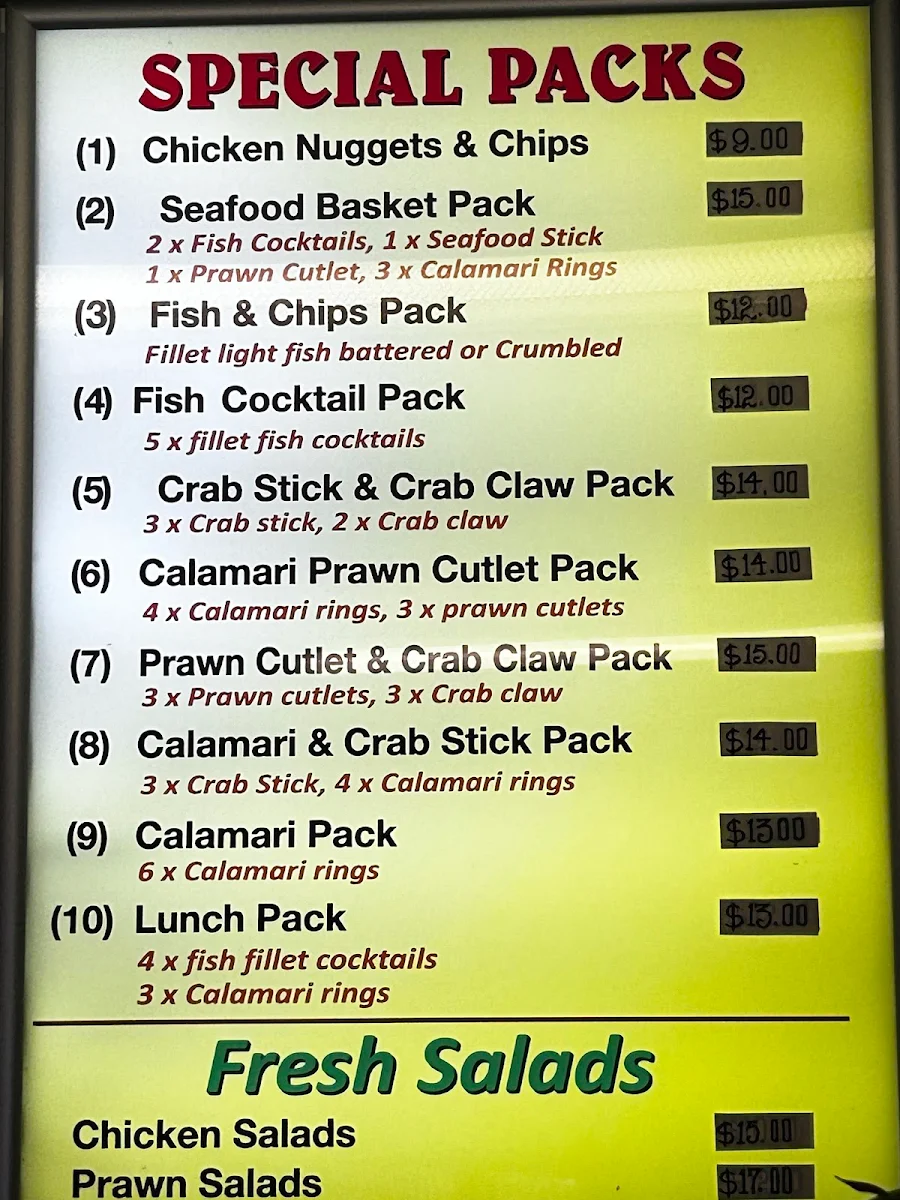 Menu, Glenfield Chinese & Fish & Chip shop