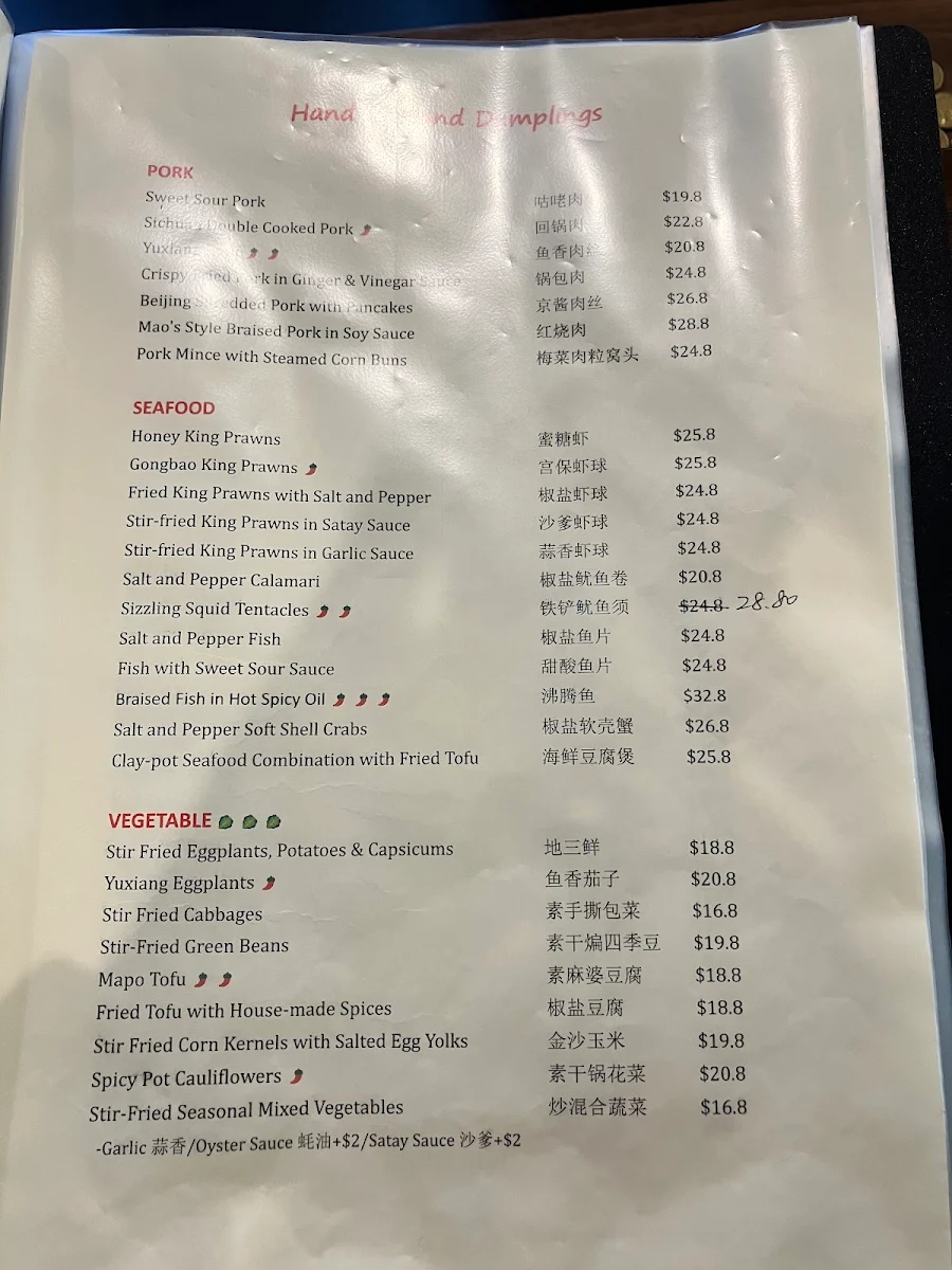 Menu, Hand in hand dumpling 蓉城家宴