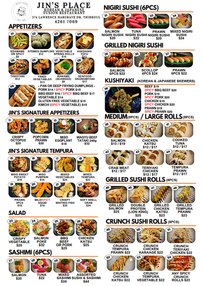 Menu, JIN'S PLACE