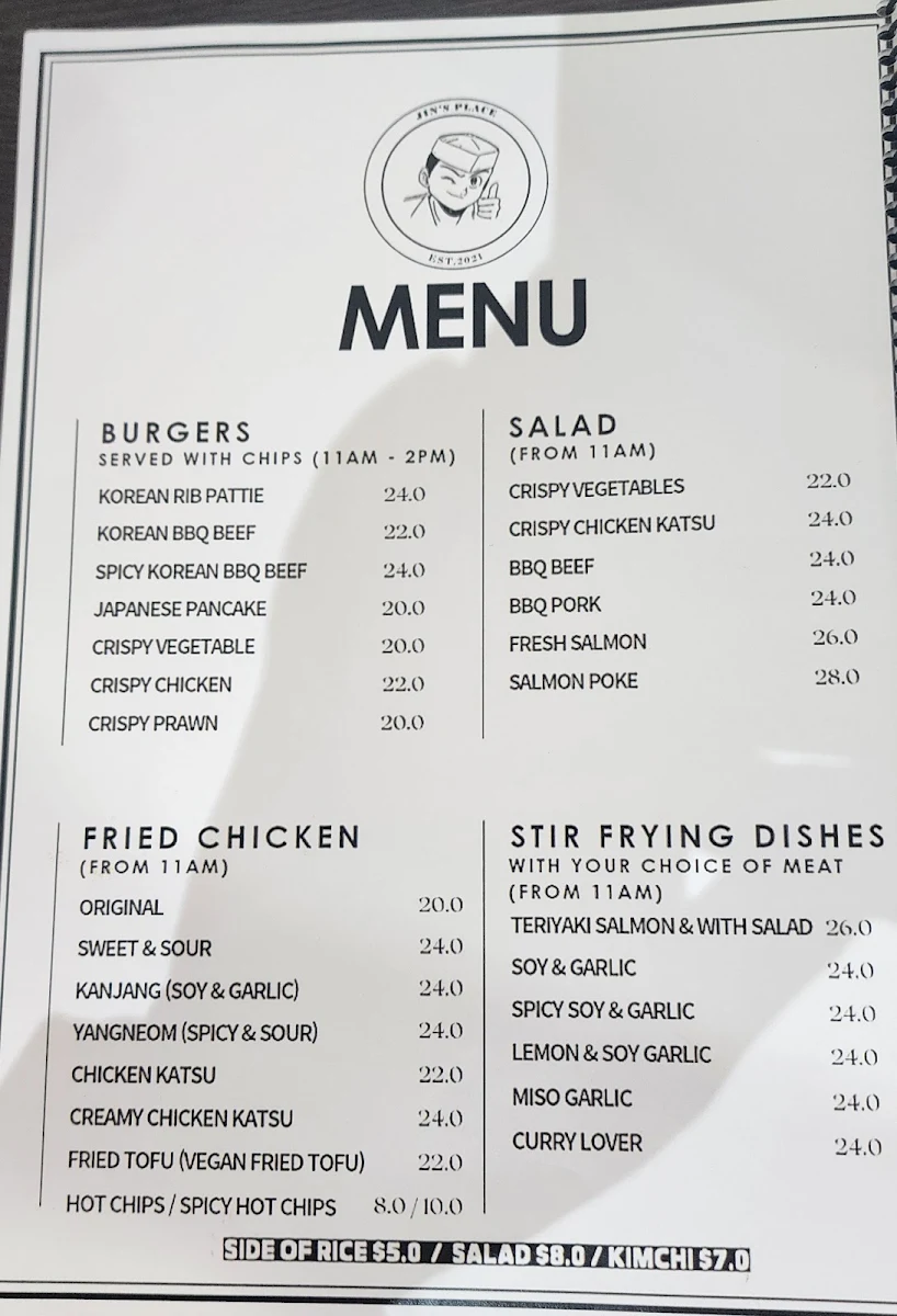 Menu, JIN'S PLACE