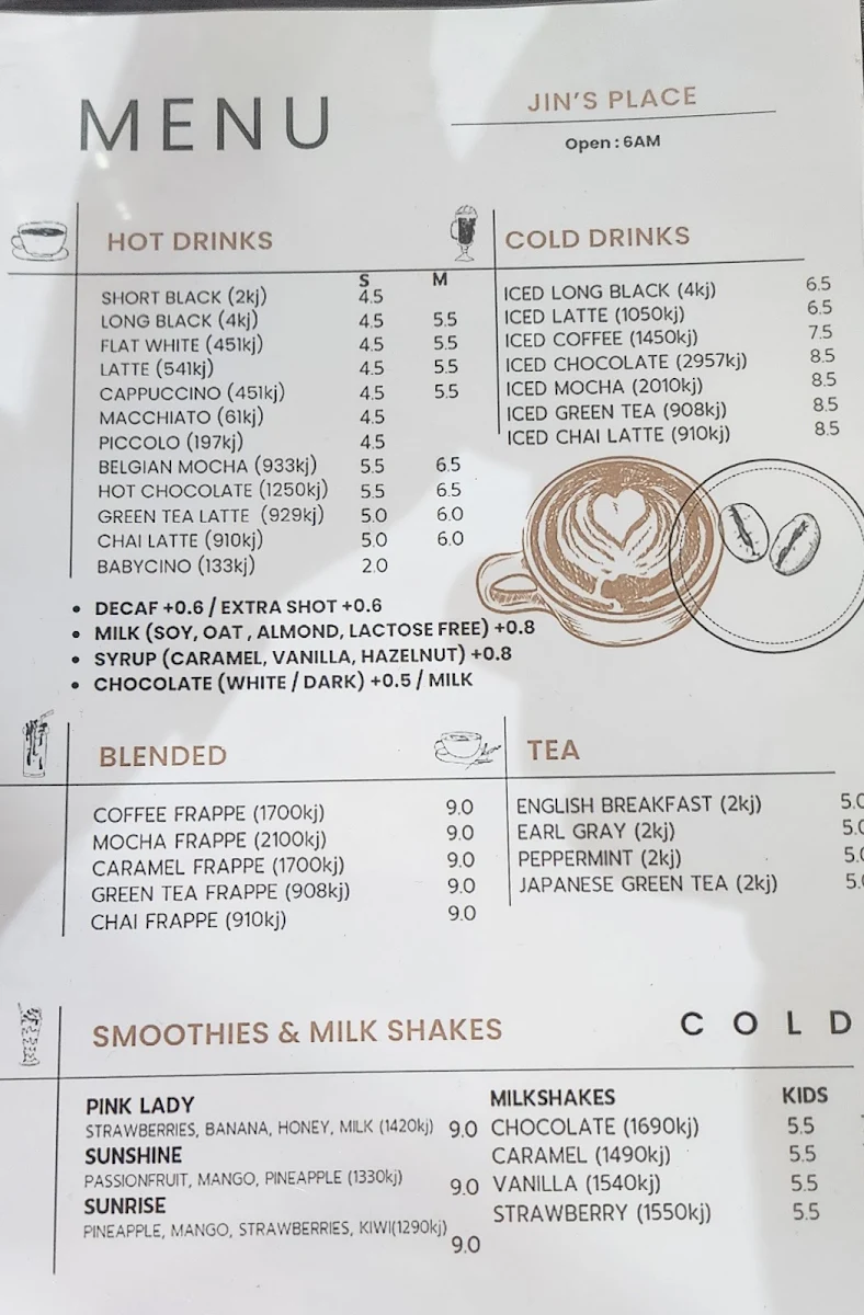 Menu, JIN'S PLACE