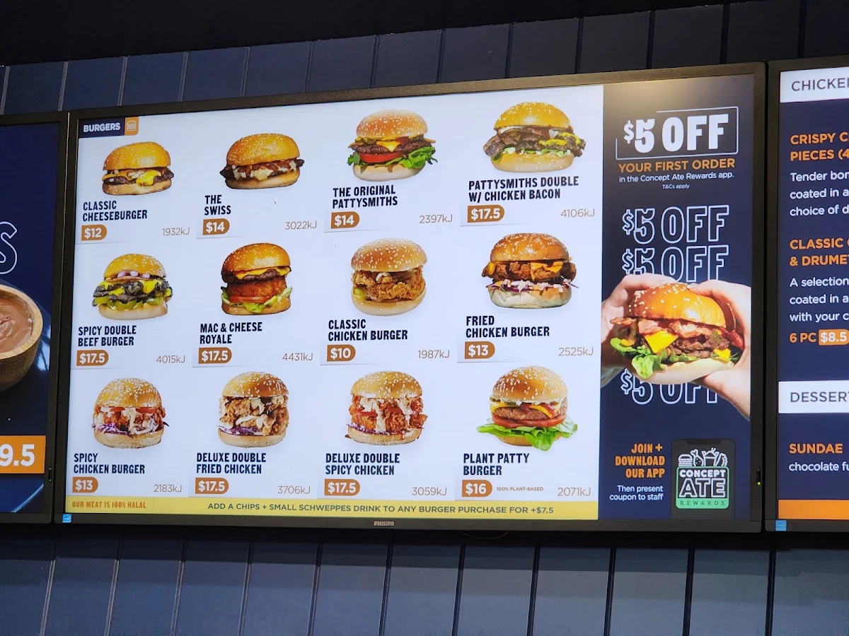 Menu, Pattysmiths Bundoora