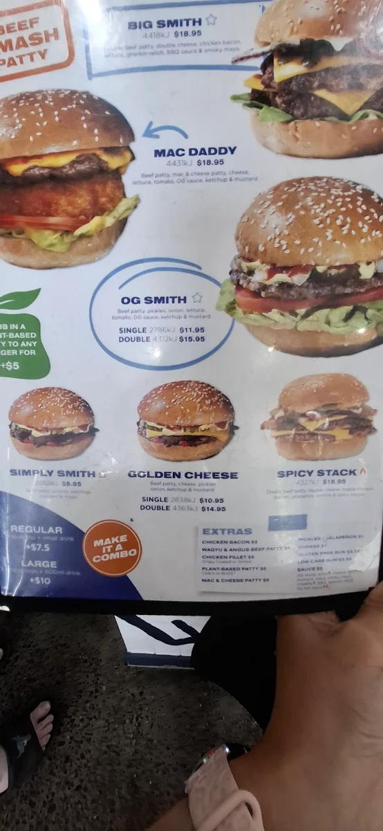 Menu, Pattysmiths Bundoora