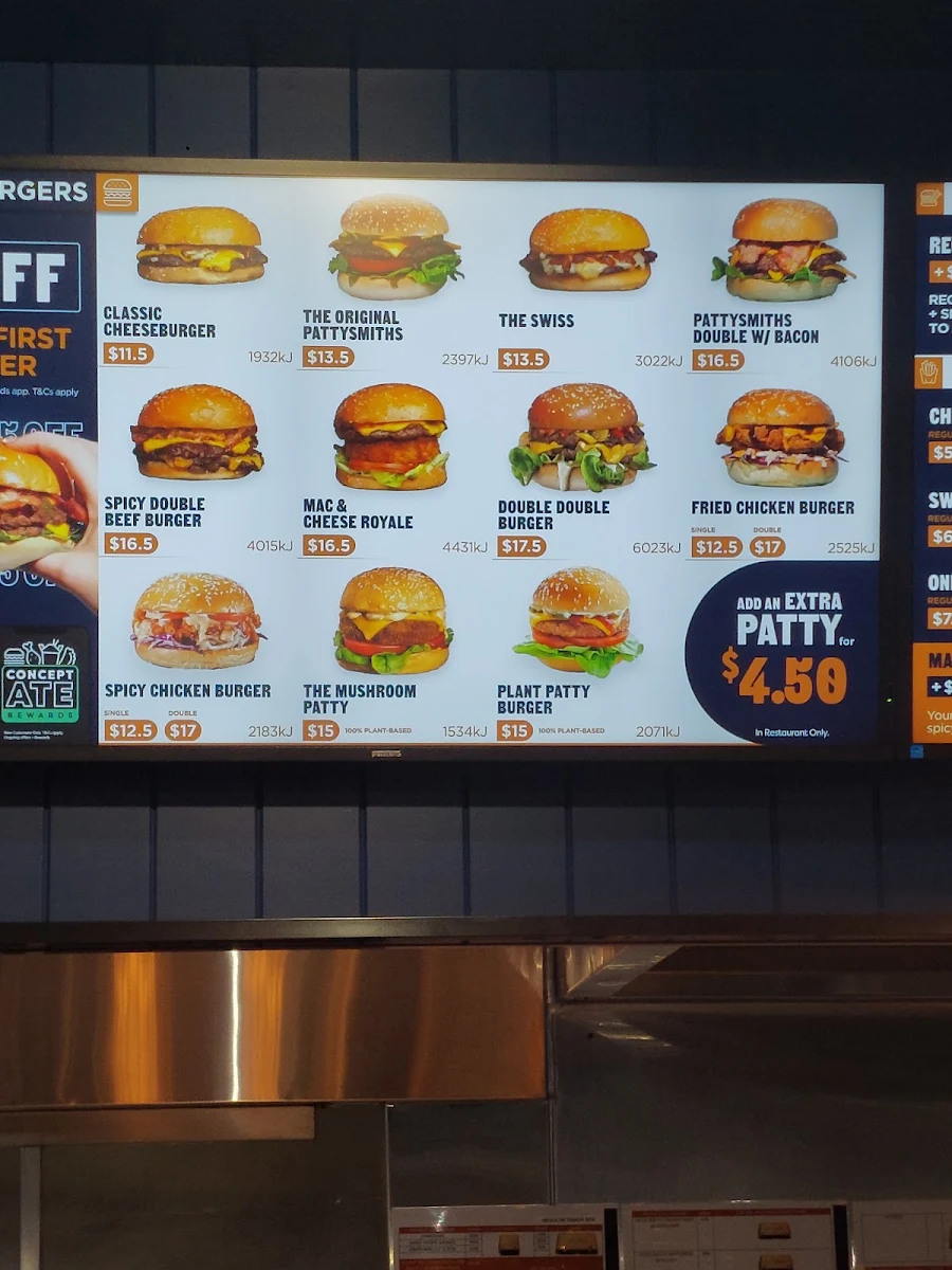 Menu, Pattysmiths Bundoora