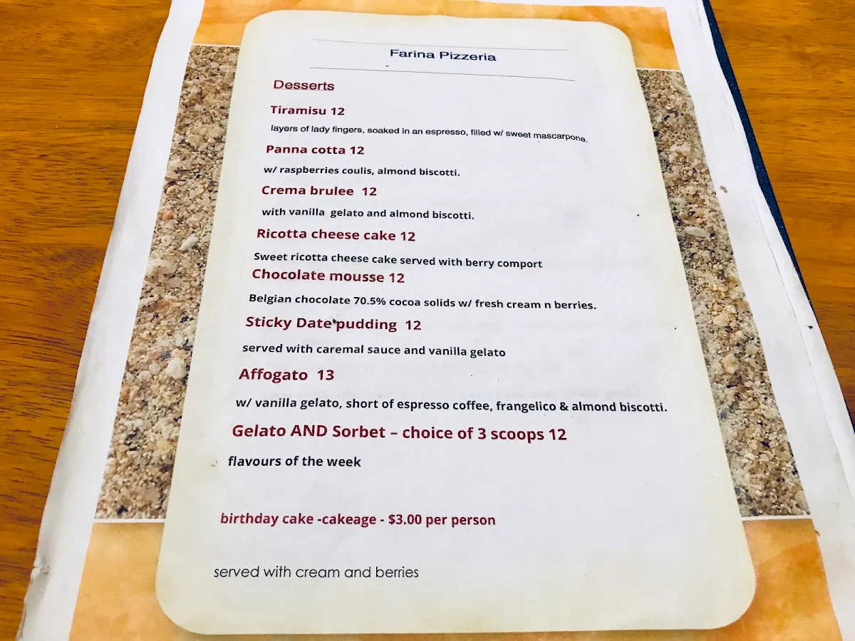 Menu, Farinas Turramurra