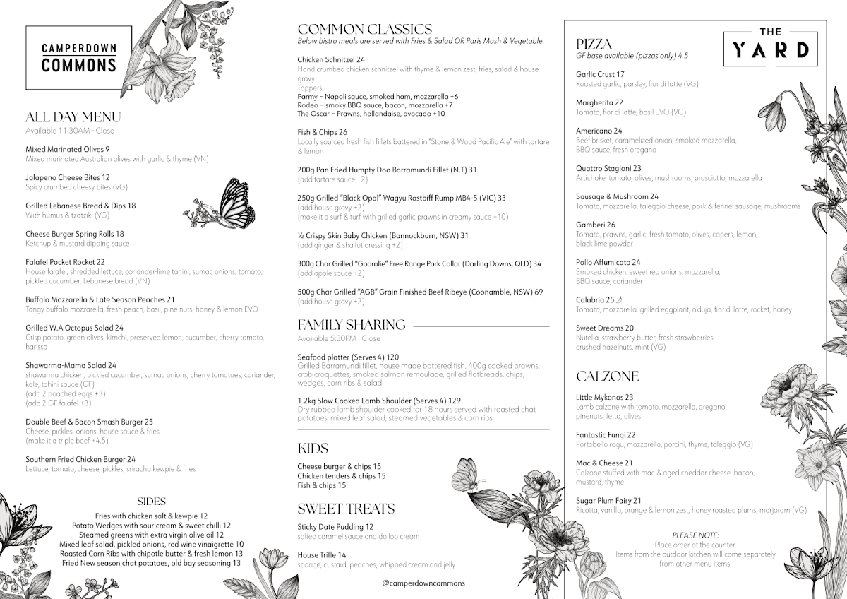 Menu, Camperdown Commons
