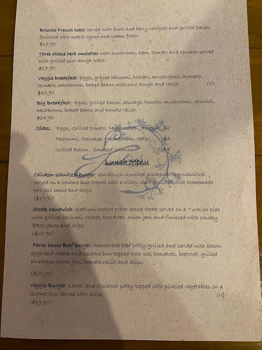 Menu, Jardine's Cafe Wagga