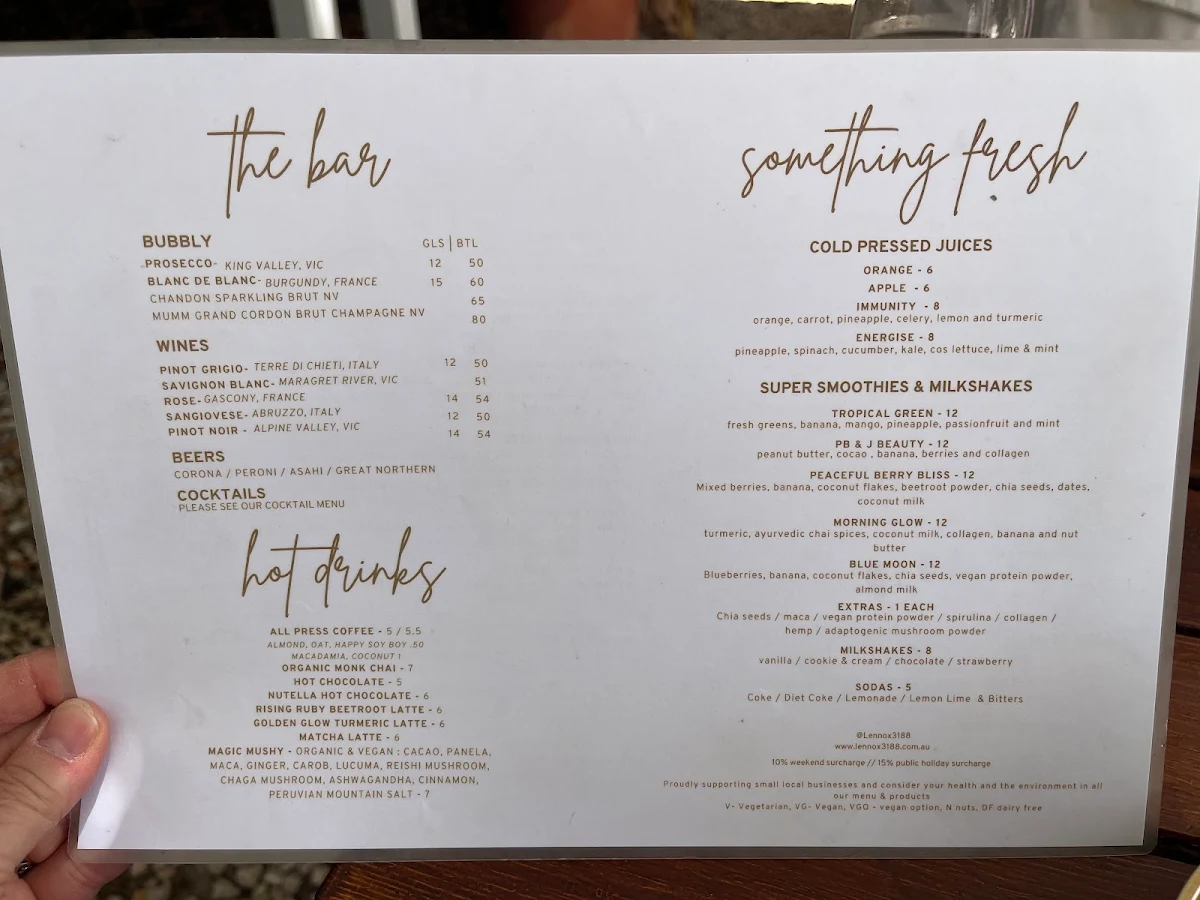 Menu, Lennox 3188
