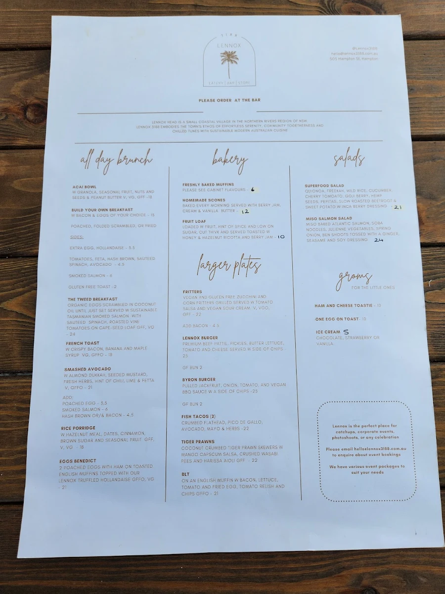 Menu, Lennox 3188