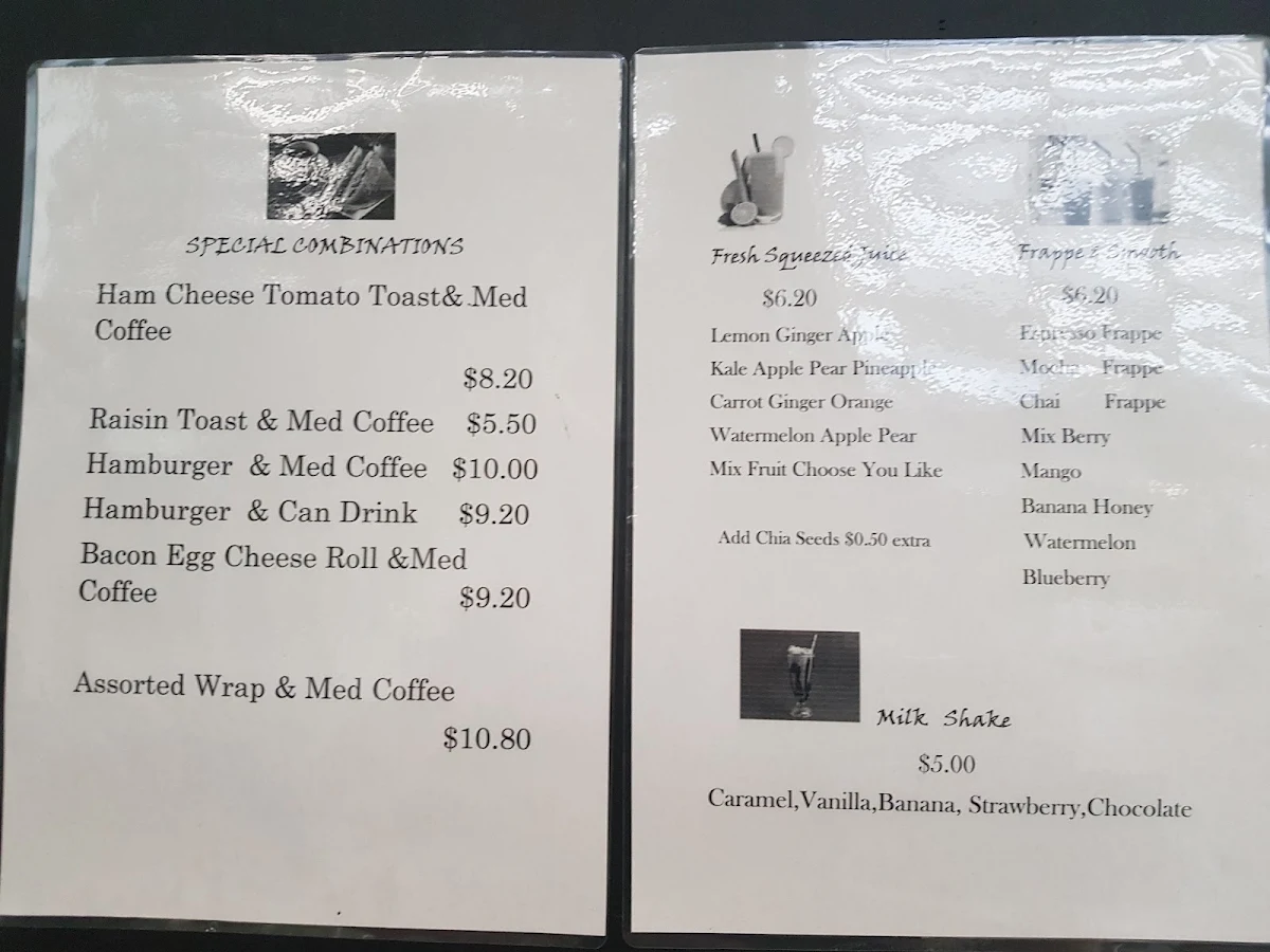 Menu, Fresh Start Coffee and Juice Bar