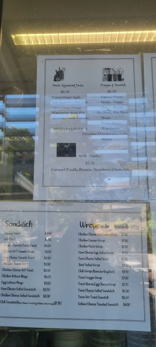 Menu, Fresh Start Coffee and Juice Bar