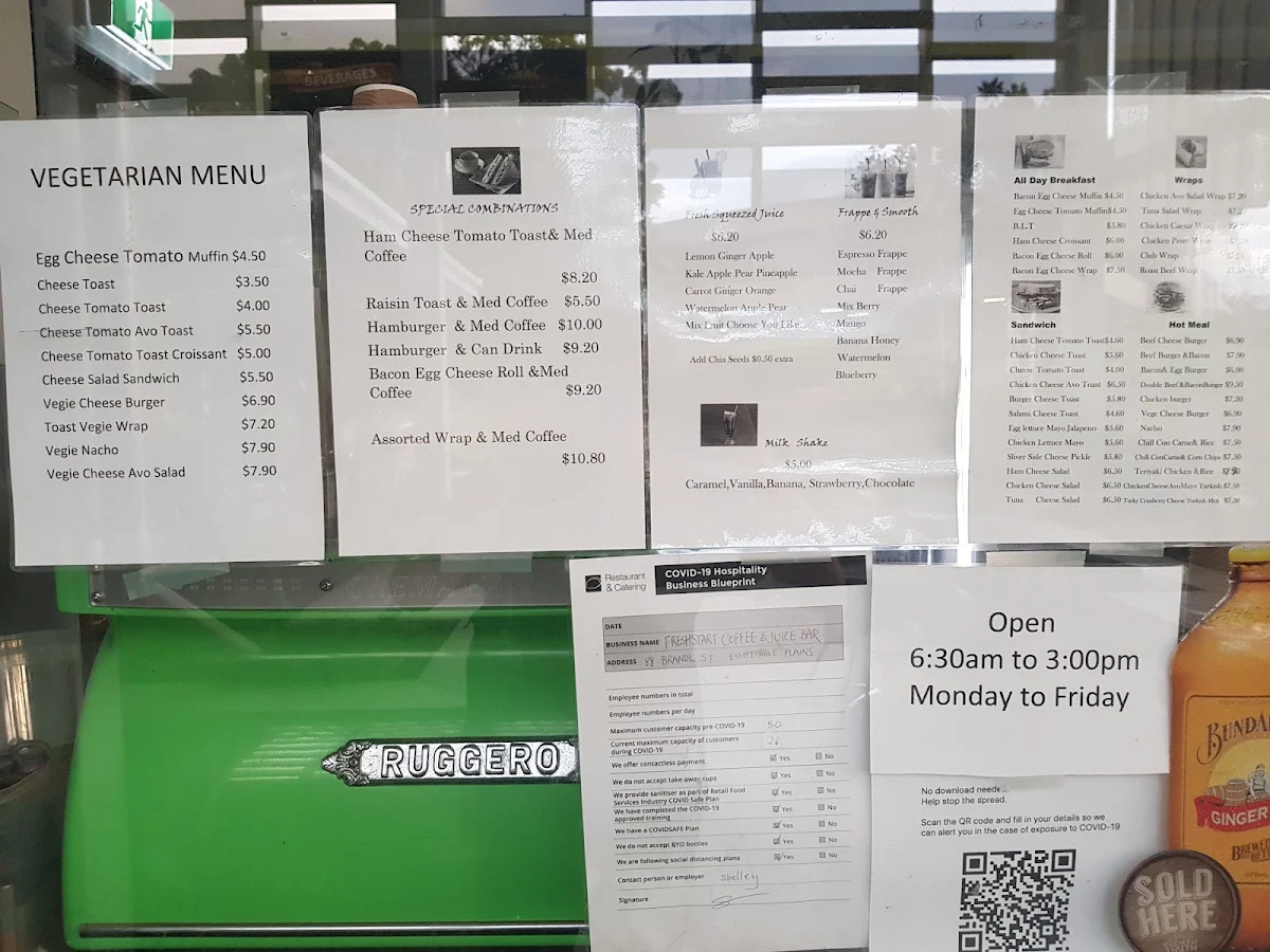 Menu, Fresh Start Coffee and Juice Bar