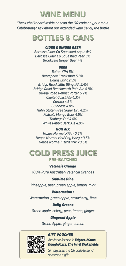 Menu, Edgar's