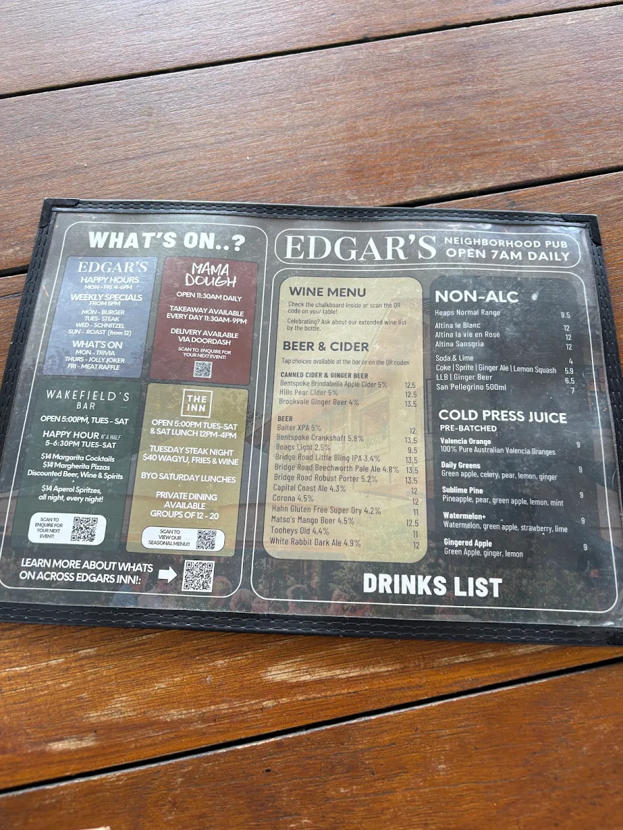 Menu, Edgar's