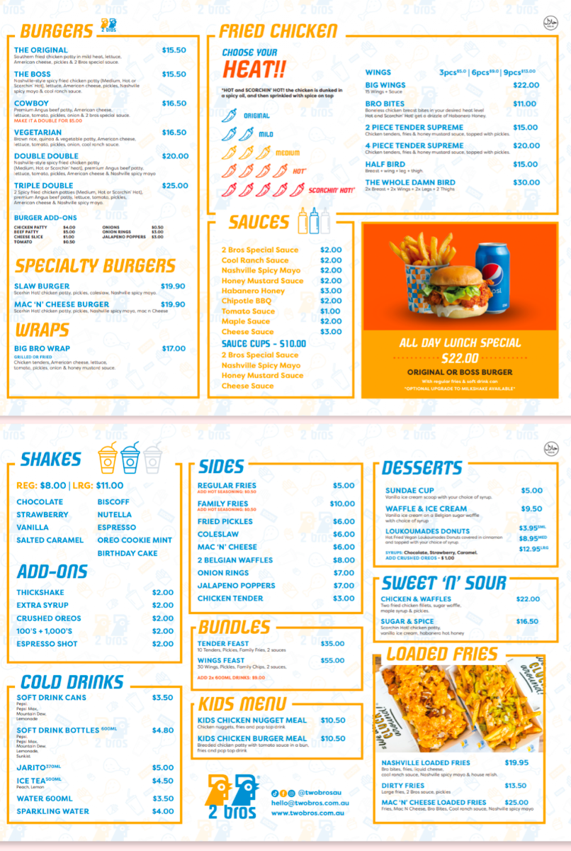 Menu, 2 bros Slacks Creek