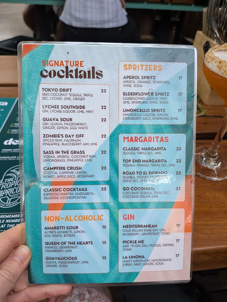 Menu, Tropic of Capricorn Beer Garden