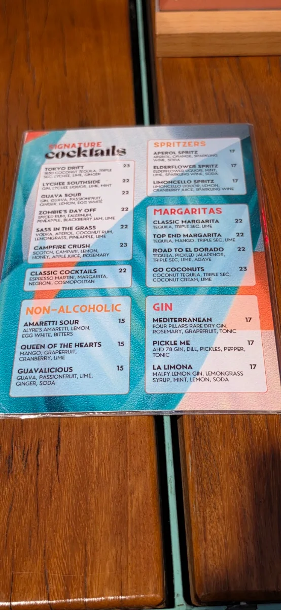 Menu, Tropic of Capricorn Beer Garden