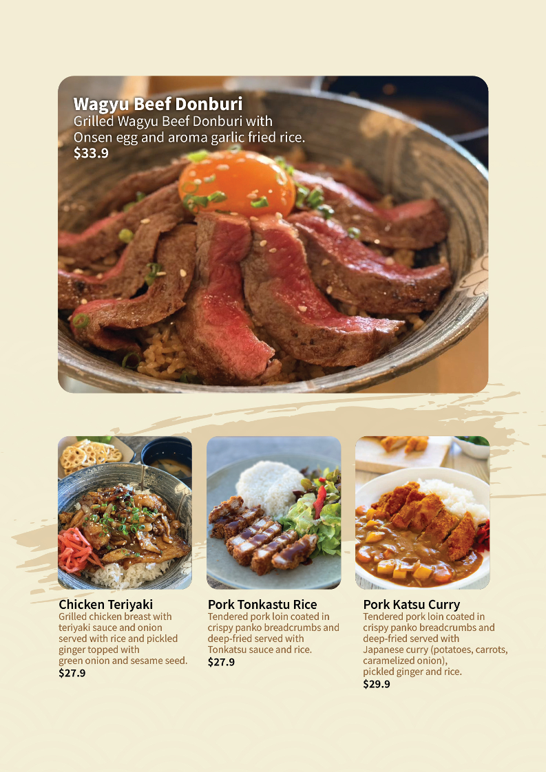 Menu, KINJI NOODLE AND RICE