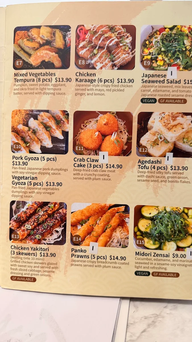 Menu, KINJI NOODLE AND RICE