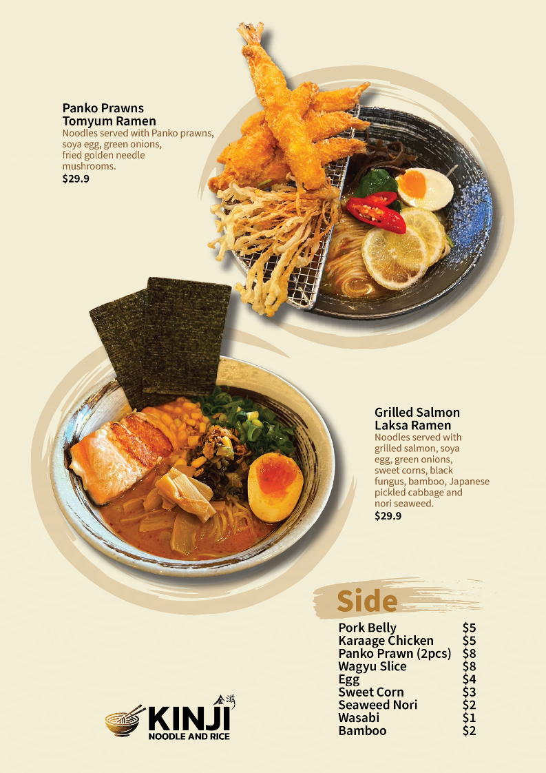 Menu, KINJI NOODLE AND RICE