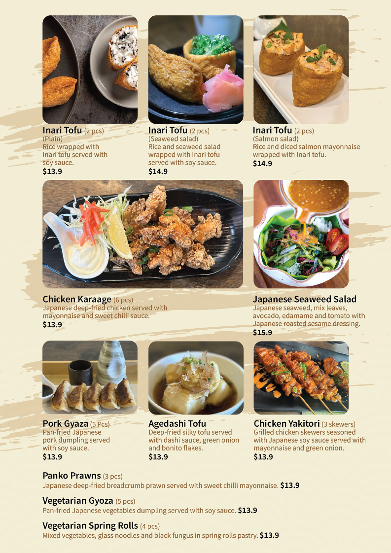 Menu, KINJI NOODLE AND RICE
