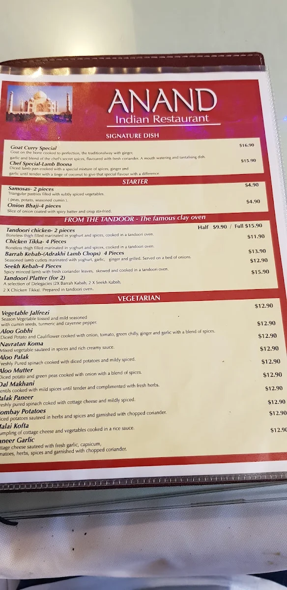 Menu, Anand Indian Restaurant