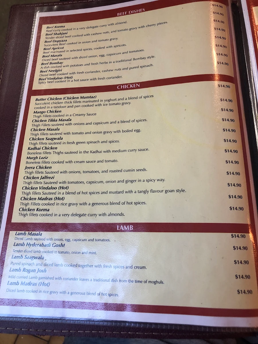 Menu, Anand Indian Restaurant