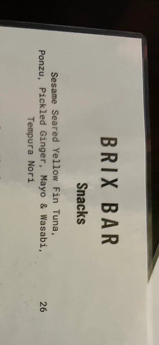 Menu, Brix Bar and Garden