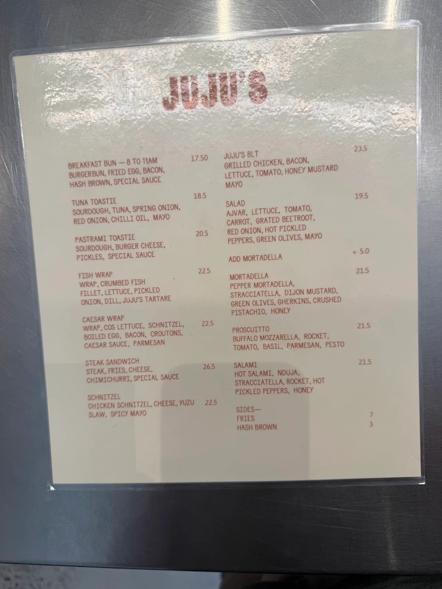 Menu, JUJU’S DELI SOUTH MELBOURNE