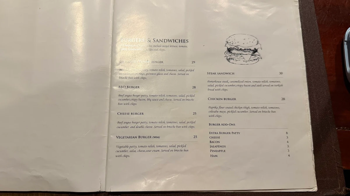 Menu, The Irish Times Pub