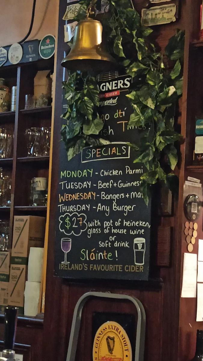 Menu, The Irish Times Pub