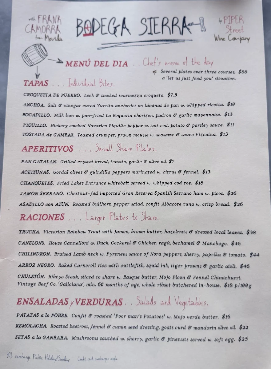 Menu, The Piper Street Wine Company