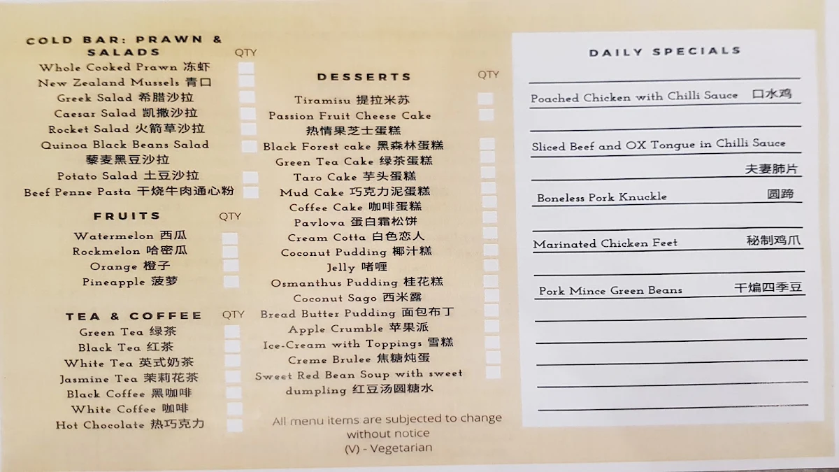 Menu, BUFFET 88