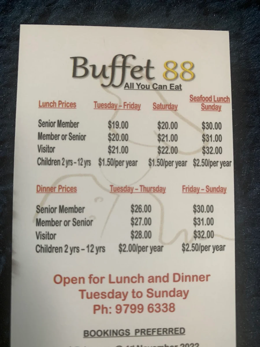 Menu, BUFFET 88