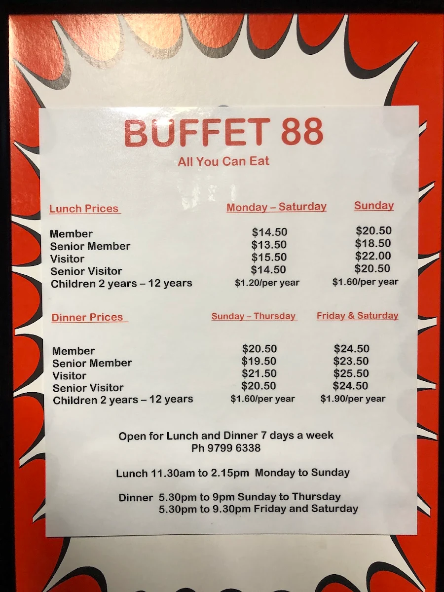 Menu, BUFFET 88