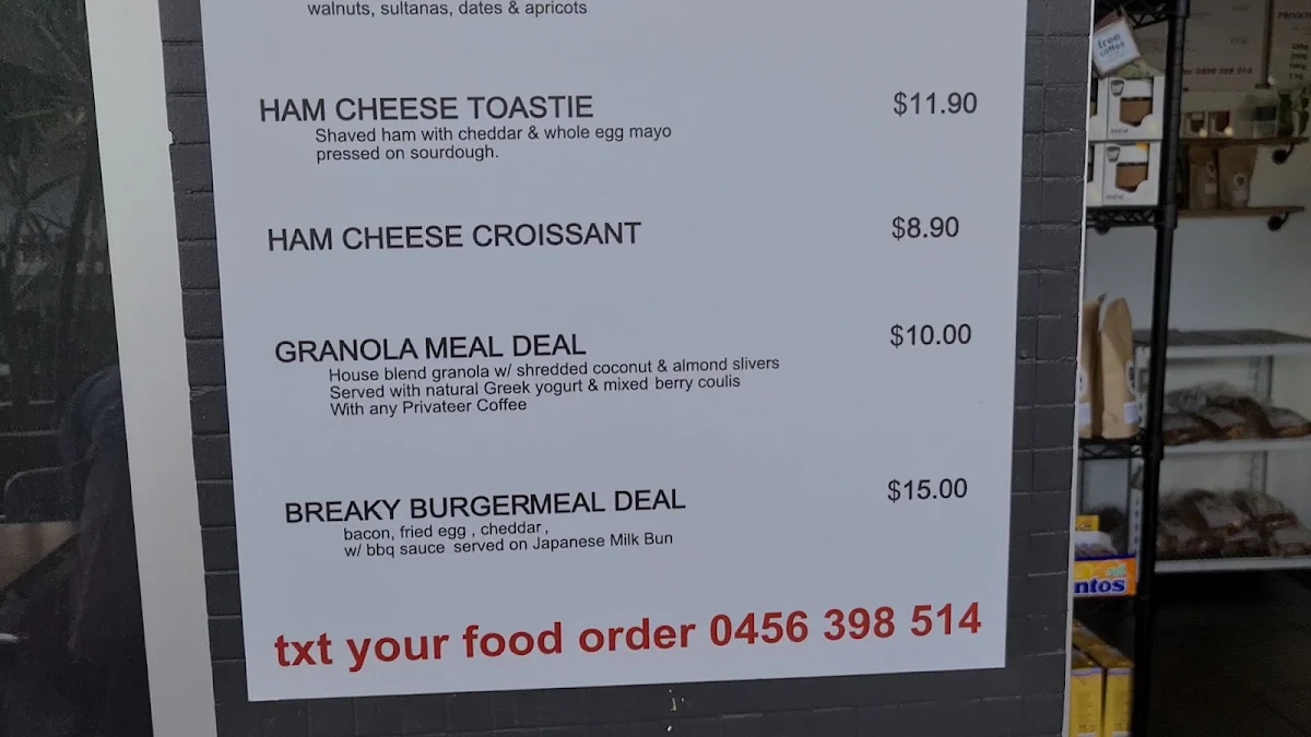 Menu, Eva Street Privateer