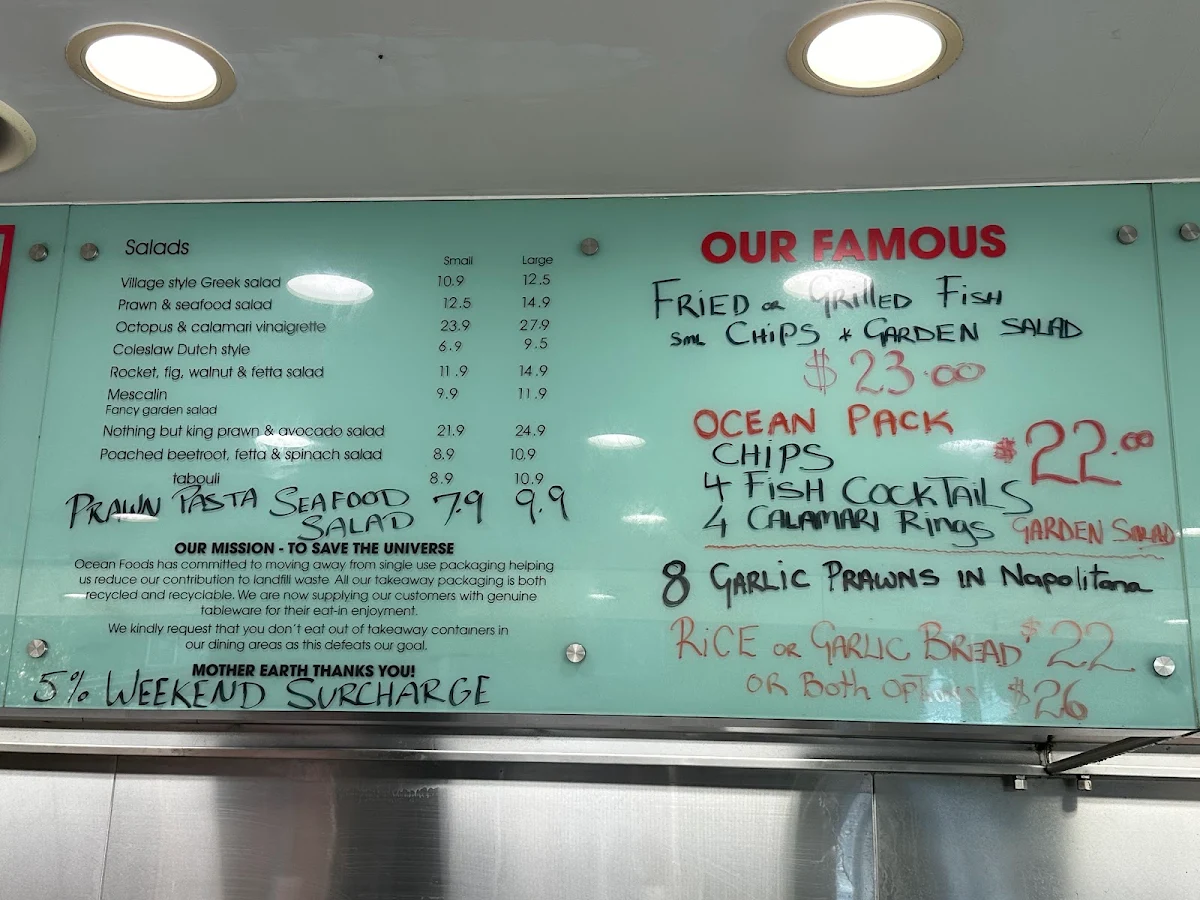 Menu, Ocean Foods Drummoyne