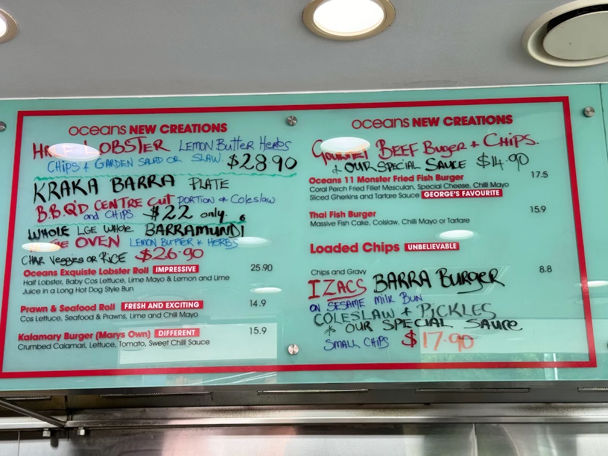 Menu, Ocean Foods Drummoyne