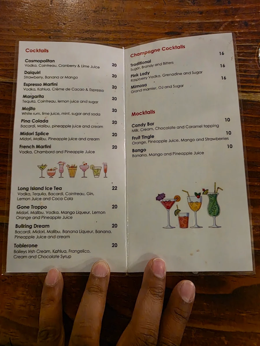 Menu, Bullring Restaurant
