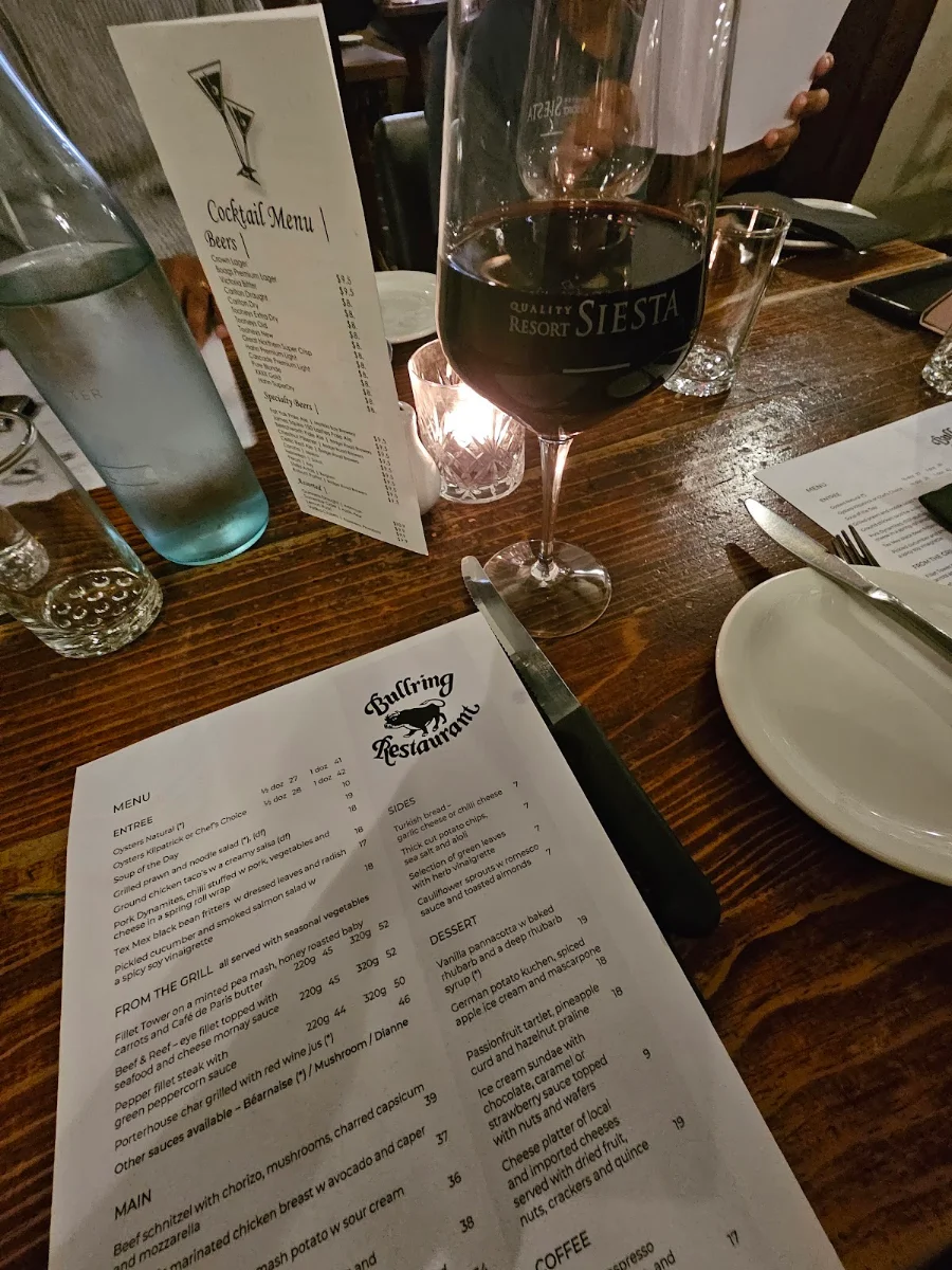 Menu, Bullring Restaurant