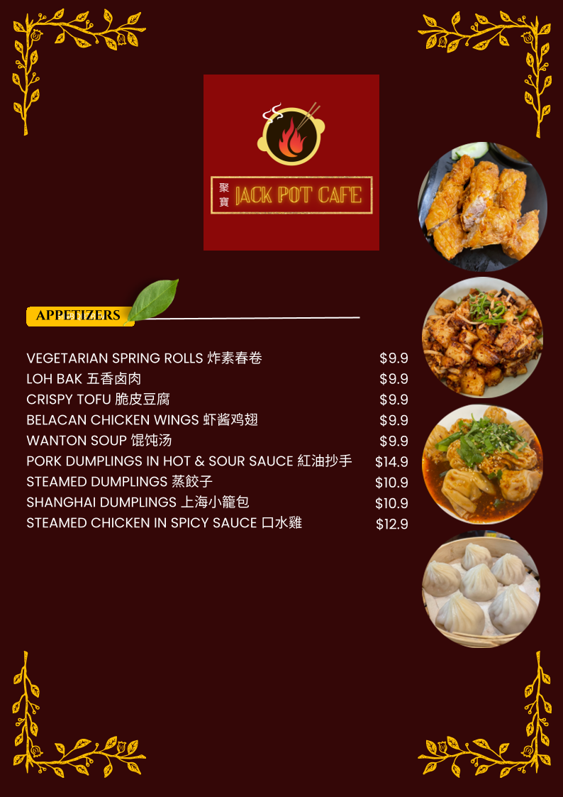 Menu, Jack Pot Cafe
