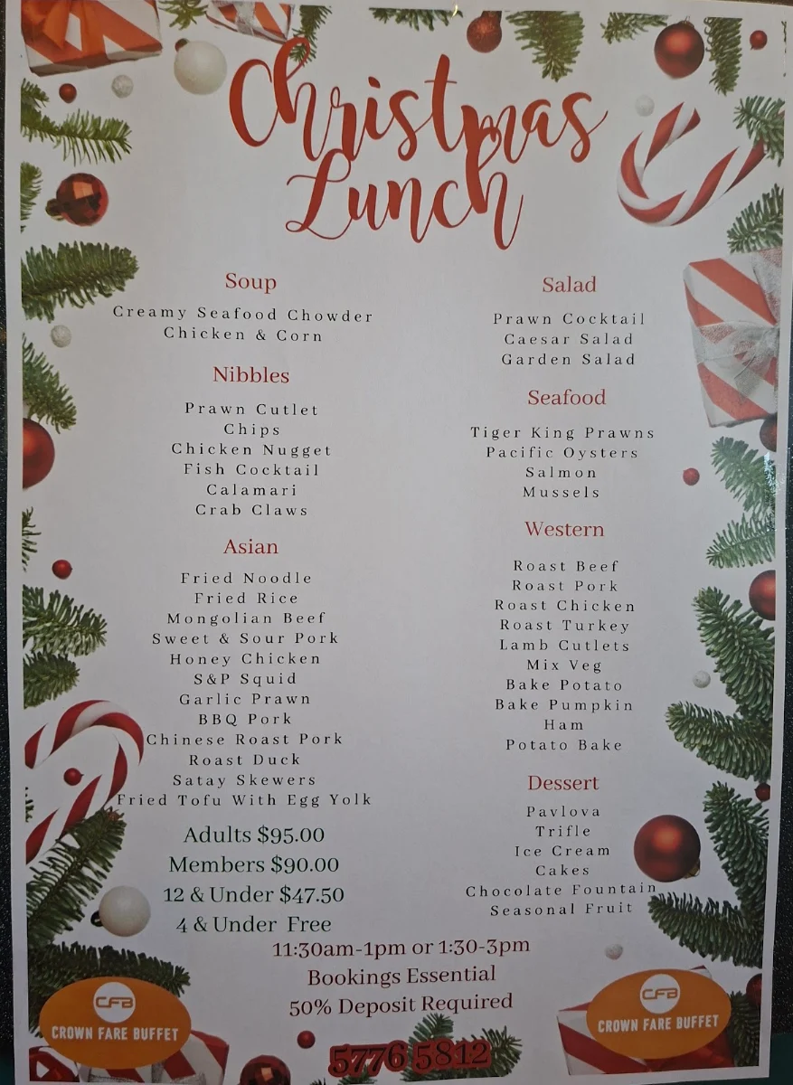 Menu, Crown Fare Buffet