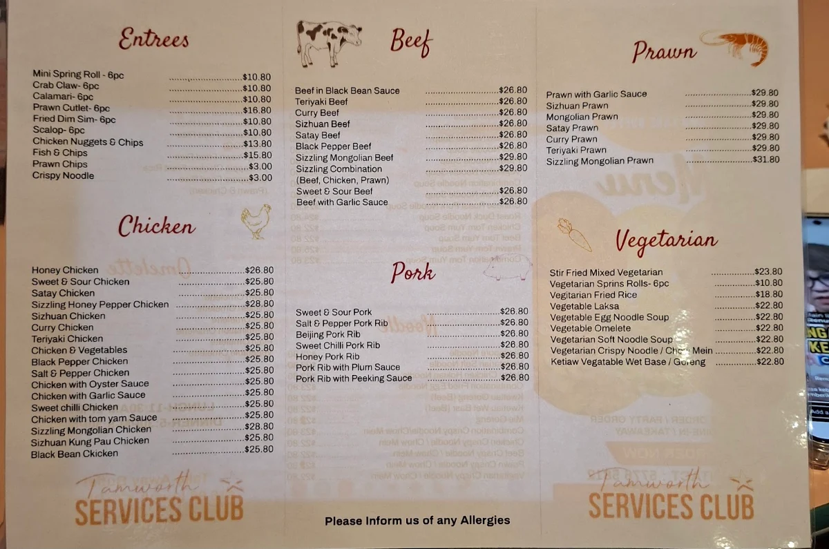 Menu, Crown Fare Buffet