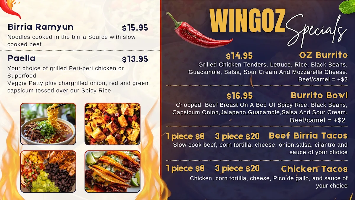 Menu, Wingoz