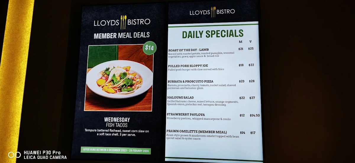 Menu, Lloyd's Bistro Lidcombe