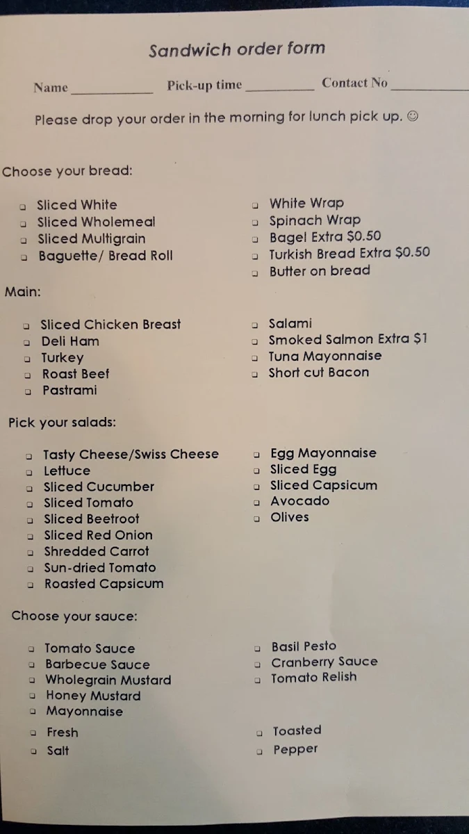 Menu, Inspire Espresso