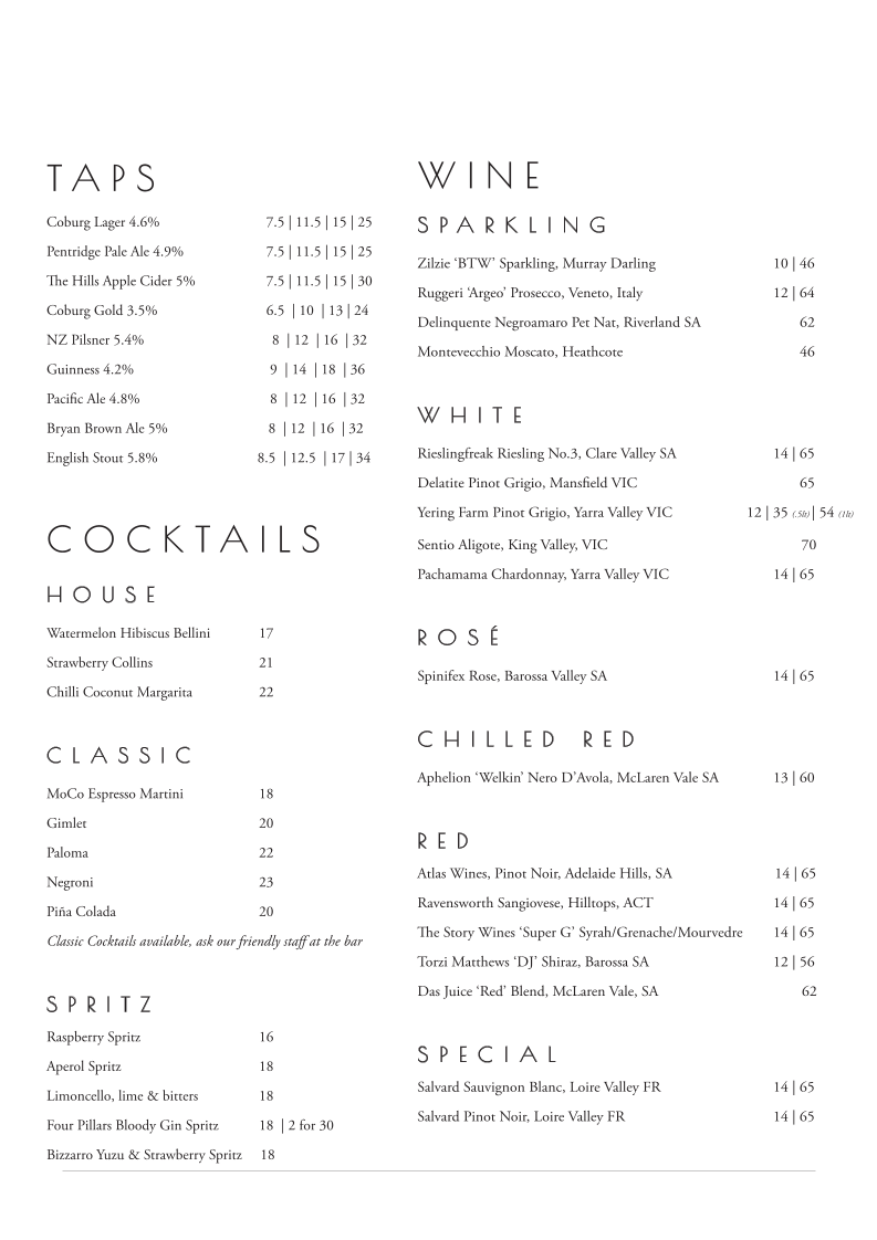 Menu, Post Office Hotel Pub & Dining Hall