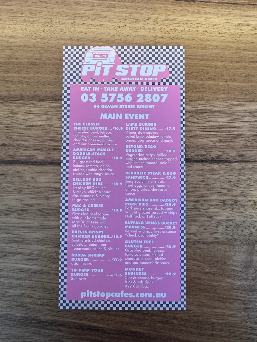 Menu, Pit Stop Bright