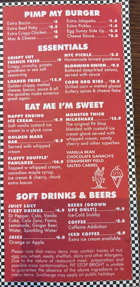 Menu, Pit Stop Bright